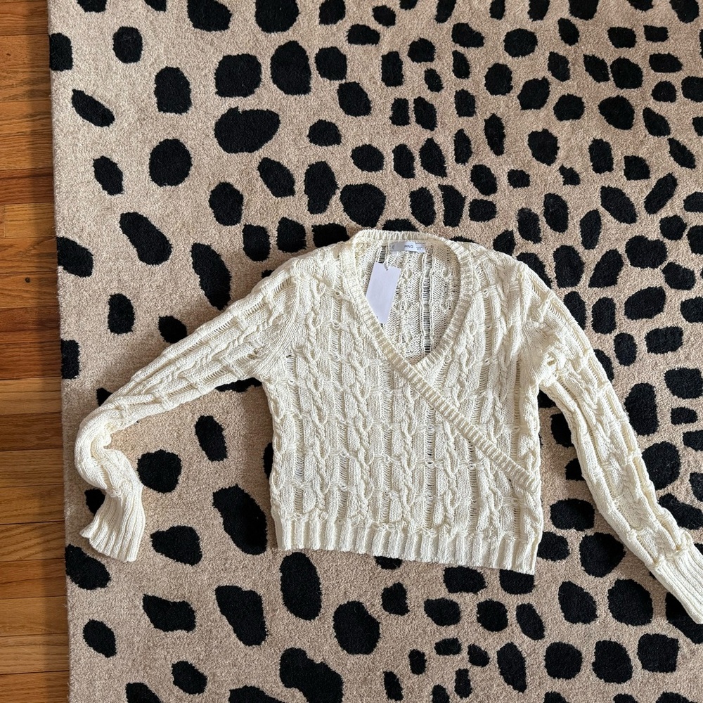 Mango Cream V-Neck Wrap Sweater